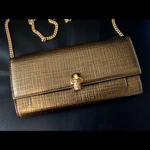 SOLD. Alexander McQueen Gold Skull Wallet on Chain
